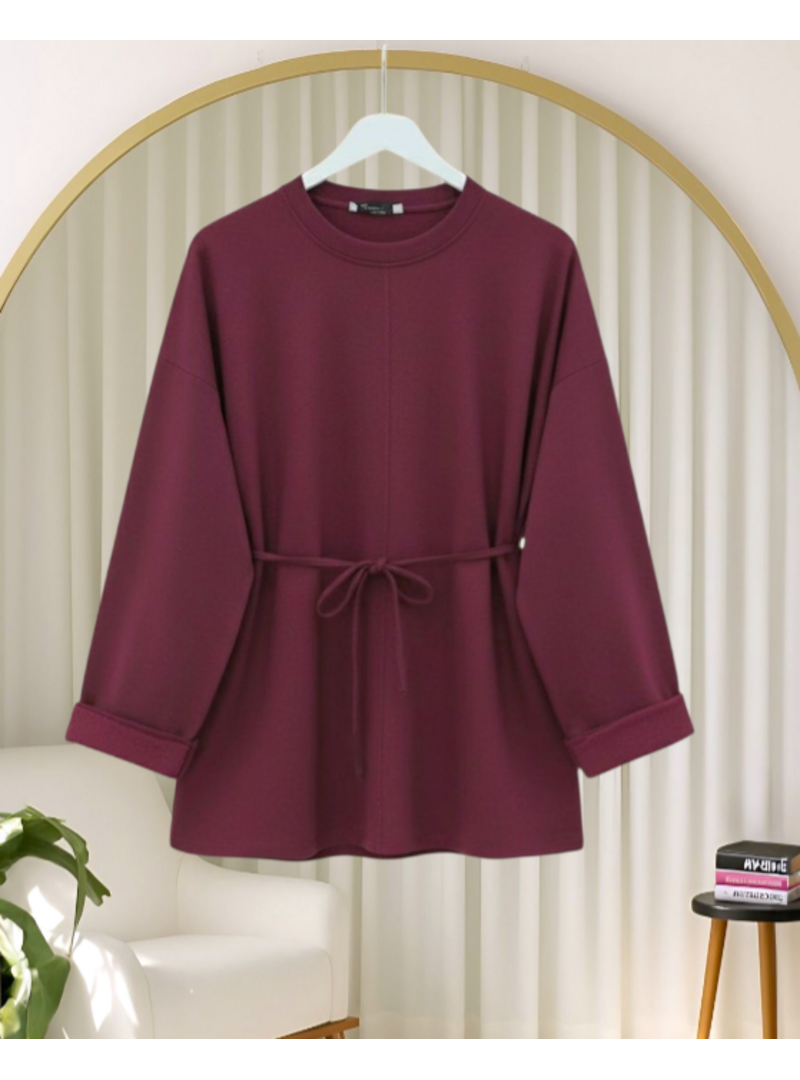Podyumplus Bordo Kolu Katlı Beli Bağlamalı Yırtmaçlı Kompakt Penye Tunik Podyumplus Bordo Kolu Katlı Beli Bağlamalı Yırtmaçlı Kompakt Penye Tunik