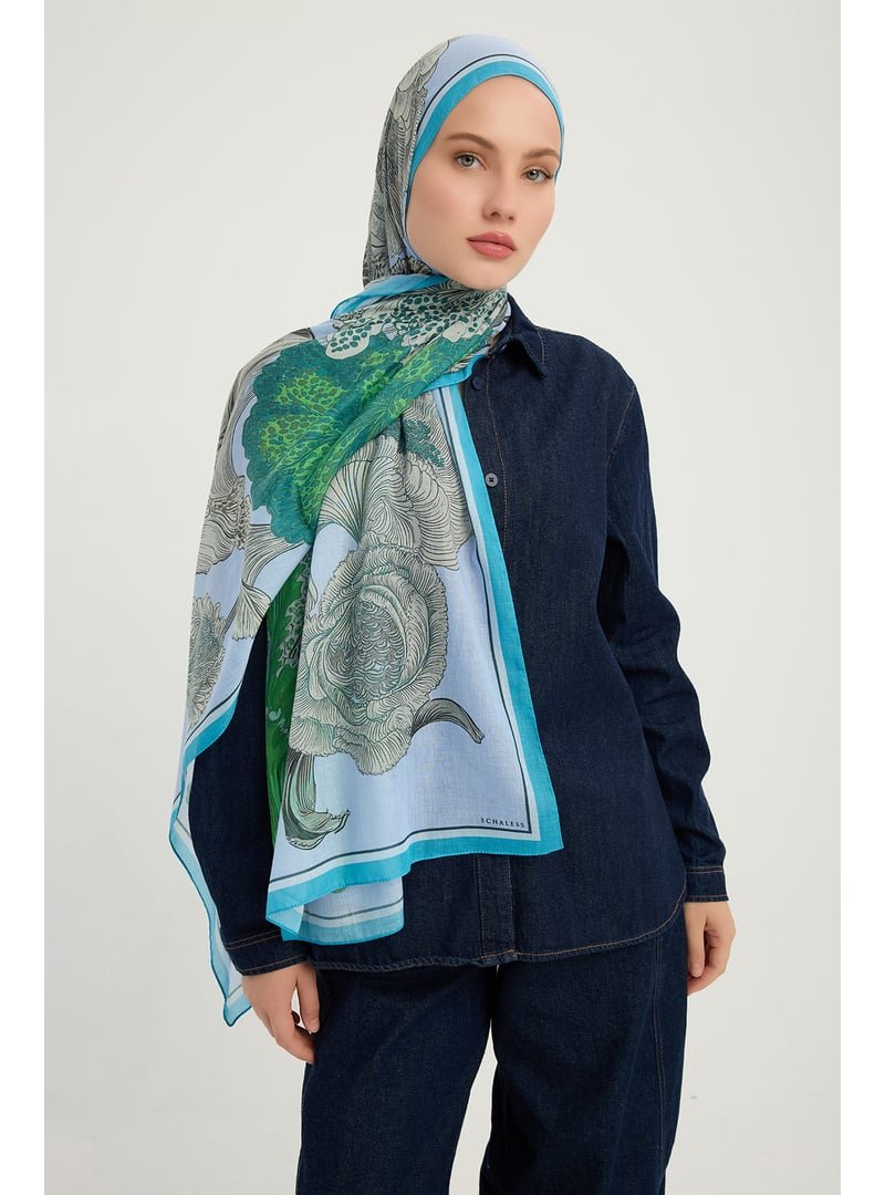 ŞALESS 70x190 Cm Mercan Bahçesi Mavi Efilia Desenli Şal