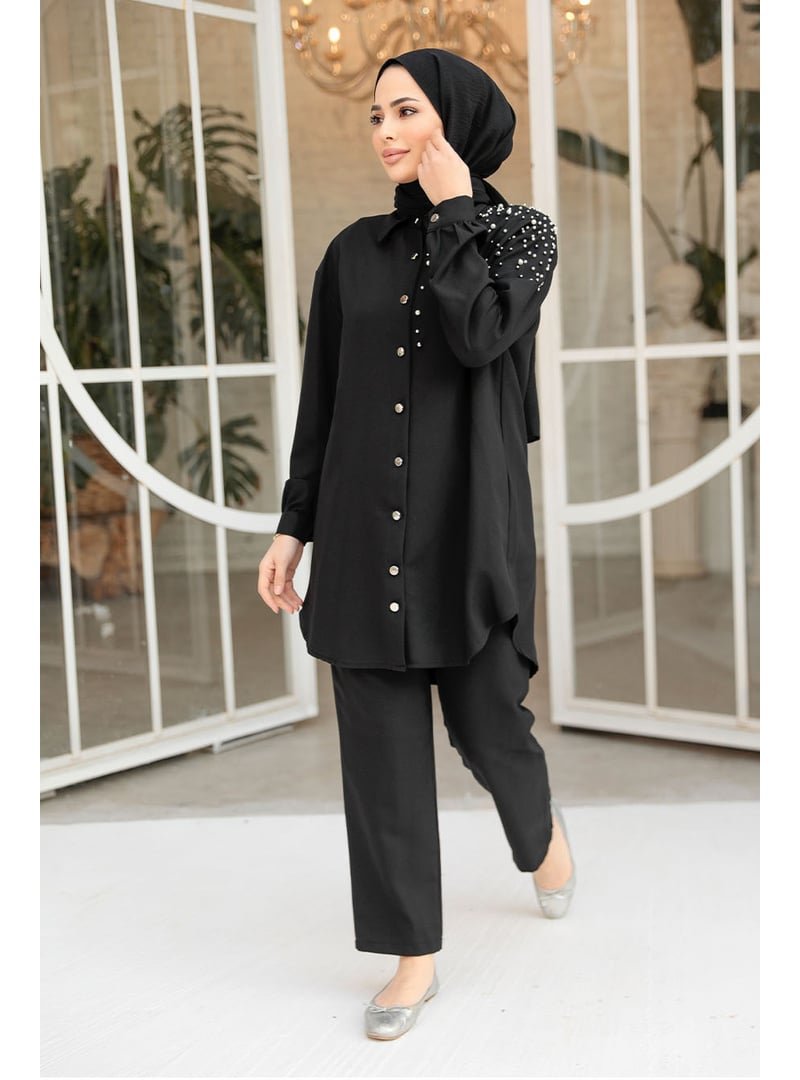 Neva Style İnci Detaylı Siyah İkili Takım 12461s Neva Style İnci Detaylı Siyah İkili Takım 12461s