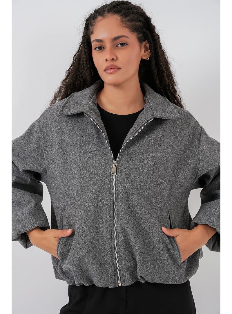 Bigdart Gri Büzgülü Oversize Kaşe Ceket Bigdart Gri Büzgülü Oversize Kaşe Ceket