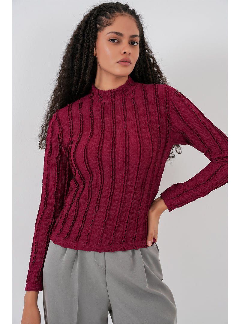 Bigdart Bordo Dokulu Esnek Örme Bluz Bigdart Bordo Dokulu Esnek Örme Bluz