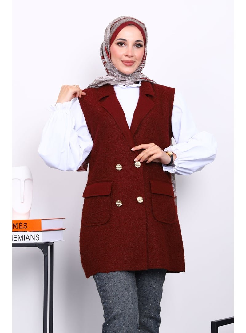 İmaj Butik Bordo Düğmeli Buklet Yelek İmaj Butik Bordo Düğmeli Buklet Yelek