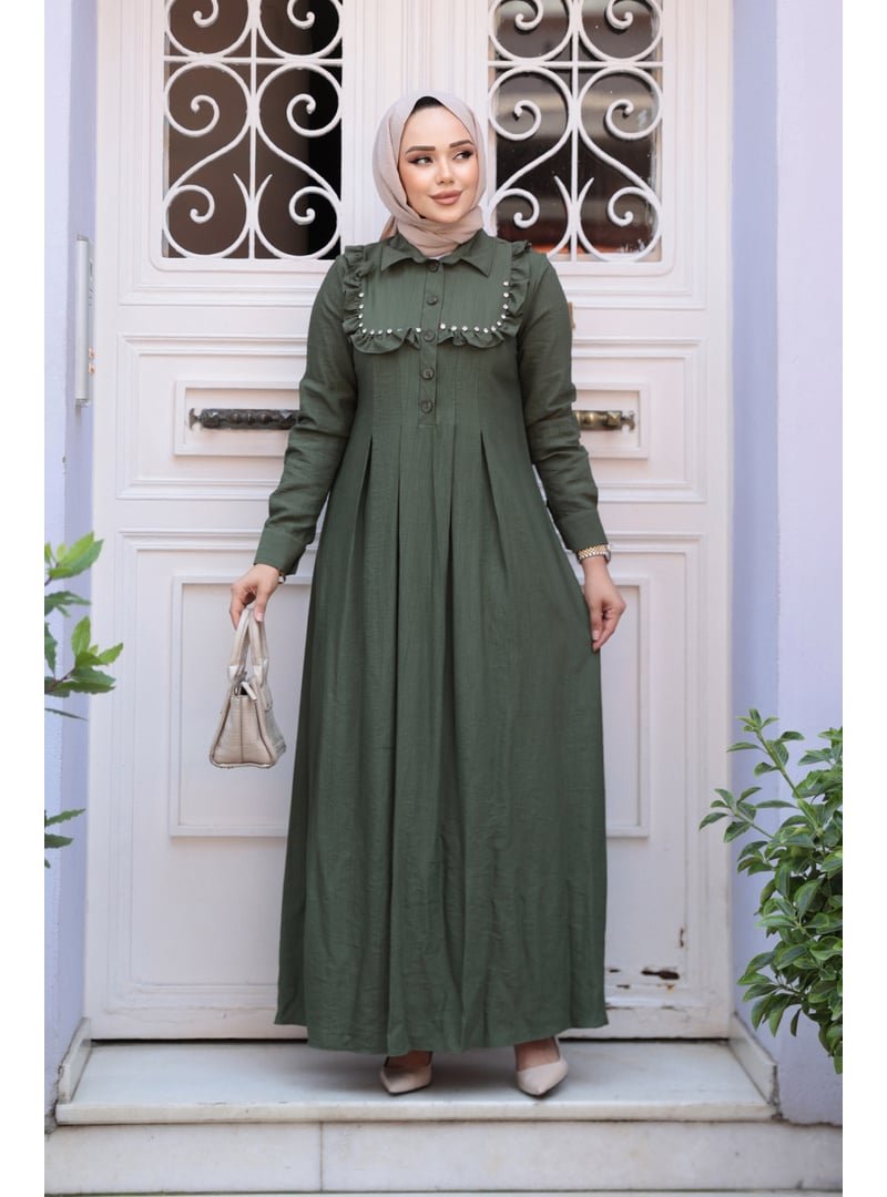 Neva Style Düğme Detaylı Haki Elbise 7224hk Neva Style Düğme Detaylı Haki Elbise 7224hk