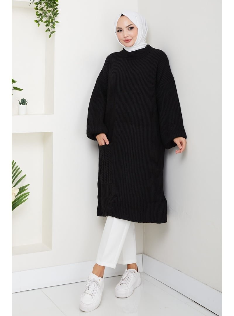 Pamuk Butik Saç Örgü Cepli Triko Tunik