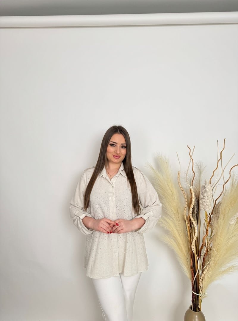 De White`s Bej Büyük Beden Gömlek