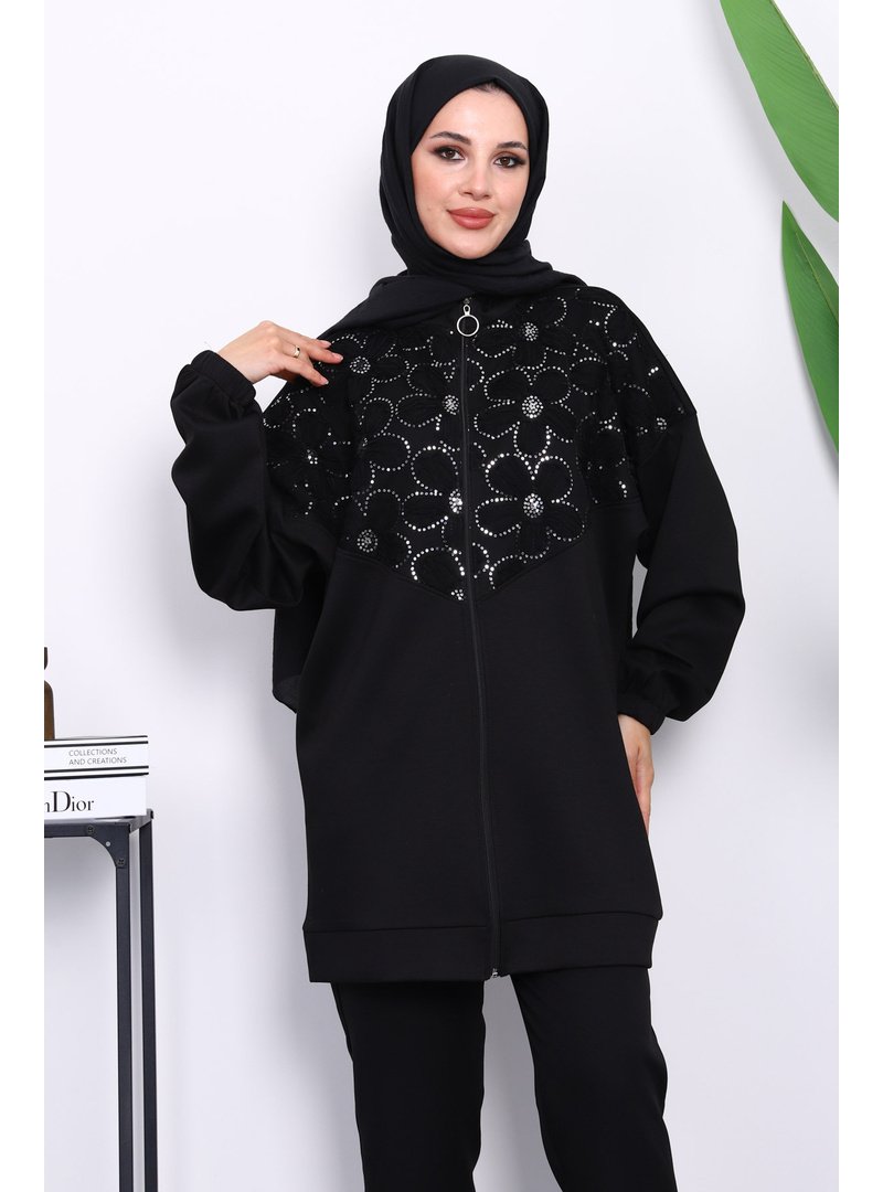 İmaj Butik Siyah Çiçek Desenli Fermuarlı Tunik İmaj Butik Siyah Çiçek Desenli Fermuarlı Tunik