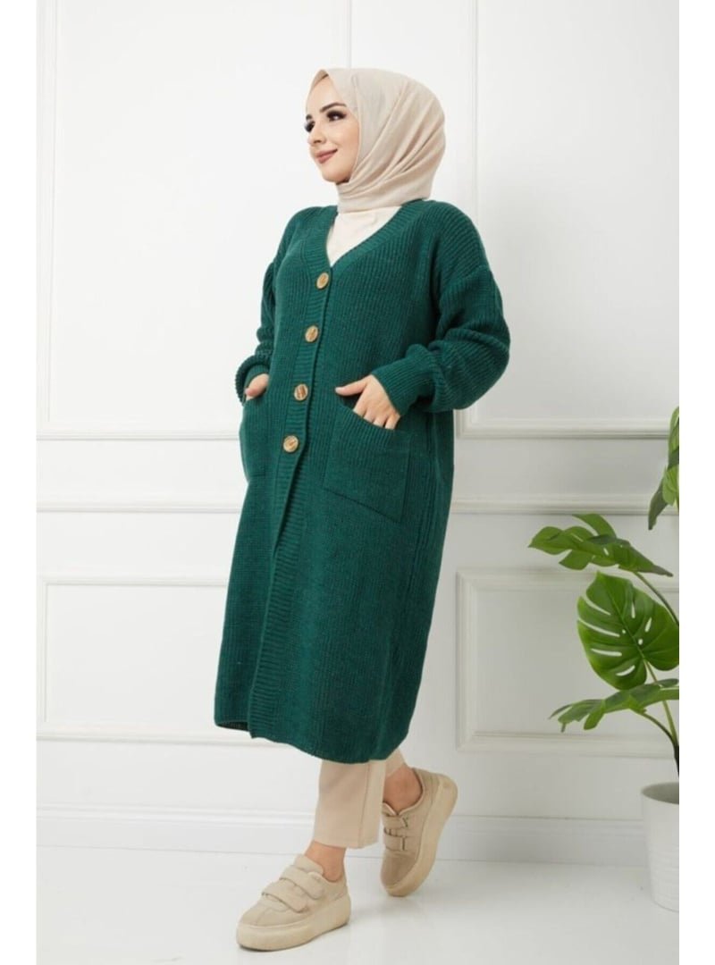 Pamuk Butik Düğmeli Cepli Siyah Triko Salaş Hırka