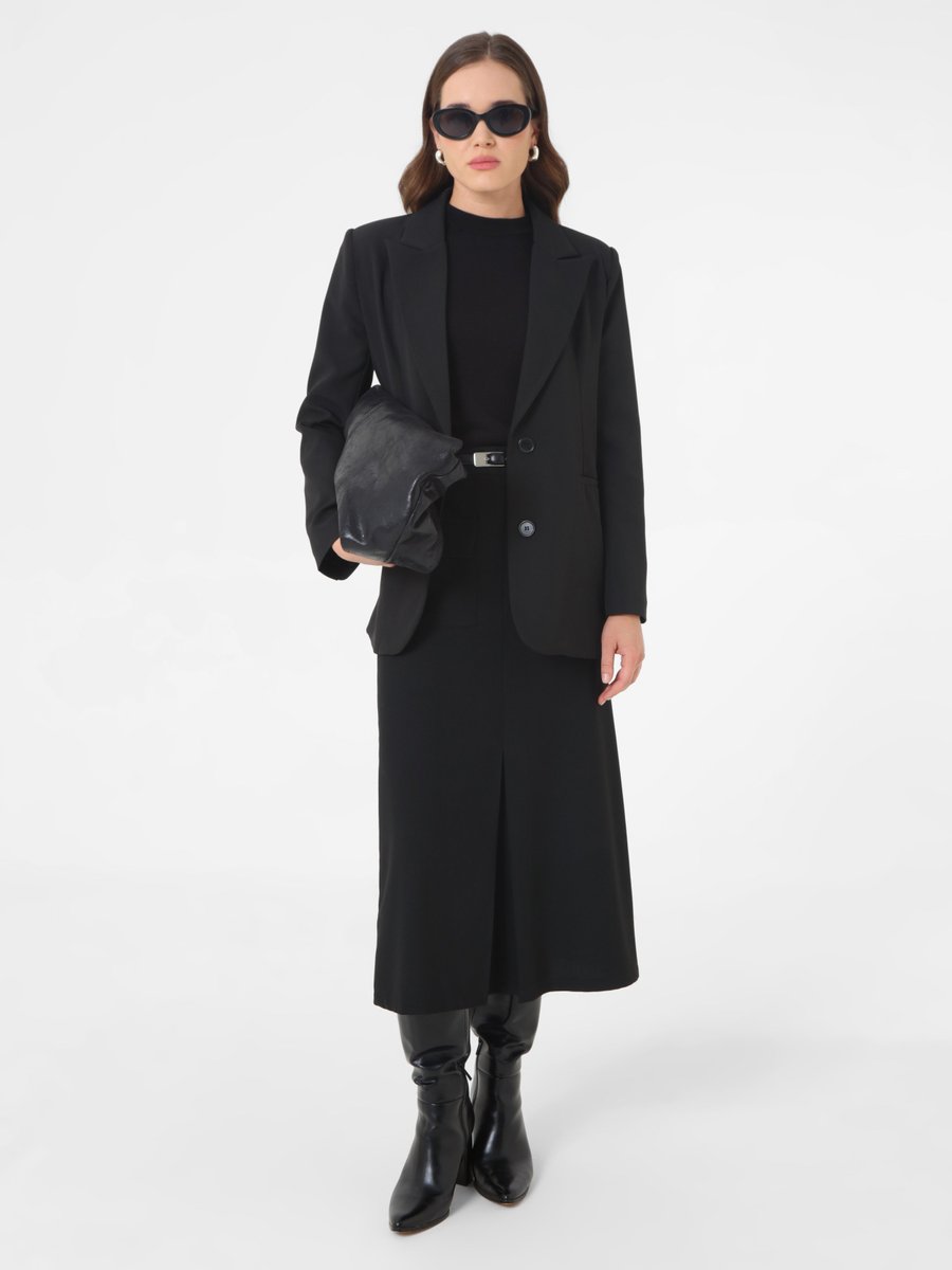 Refka Siyah Çift Düğmeli Astarlı Blazer Ceket