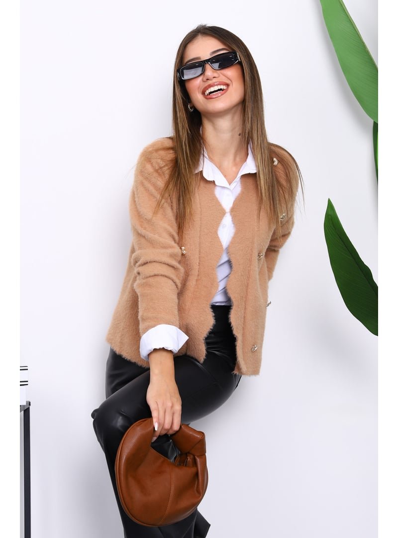 İmaj Butik Bisküvi Düğme Detaylı Angora Yumoş Triko Hırka