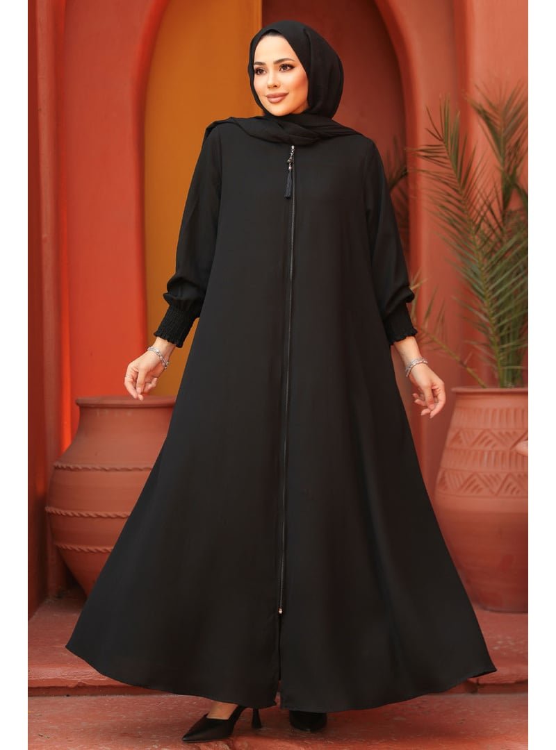 Neva Style Fermuarlı Siyah Abaya 26302s