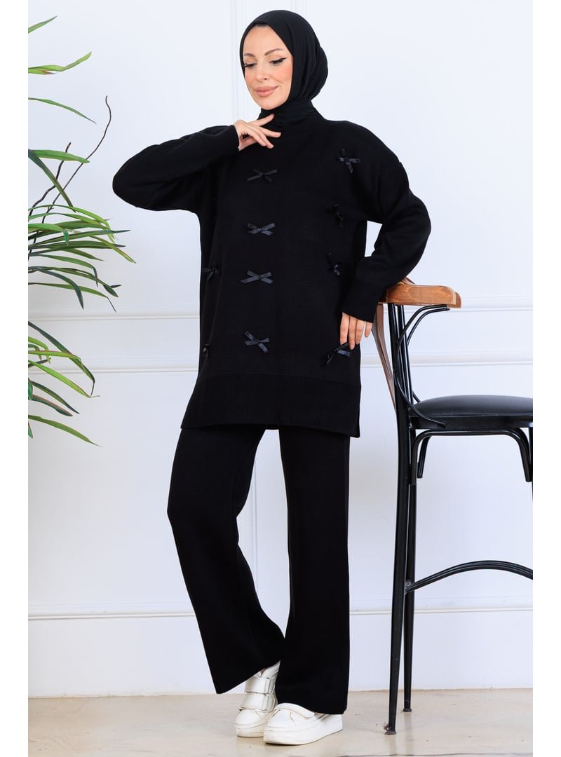 Benguen Siyah Fiyonk Detaylı Triko Takım