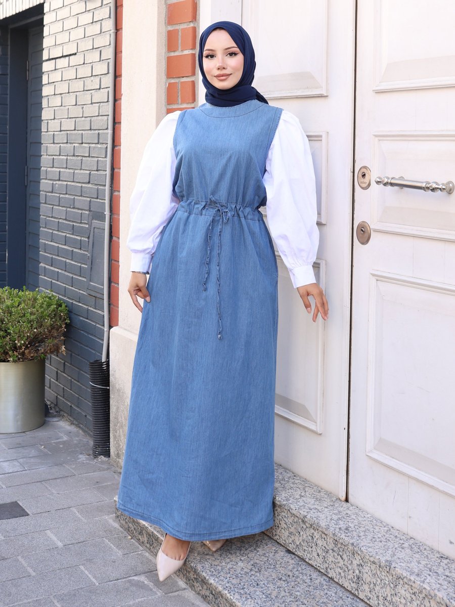 Vav Mavi Poplin Garnili Kot Elbise