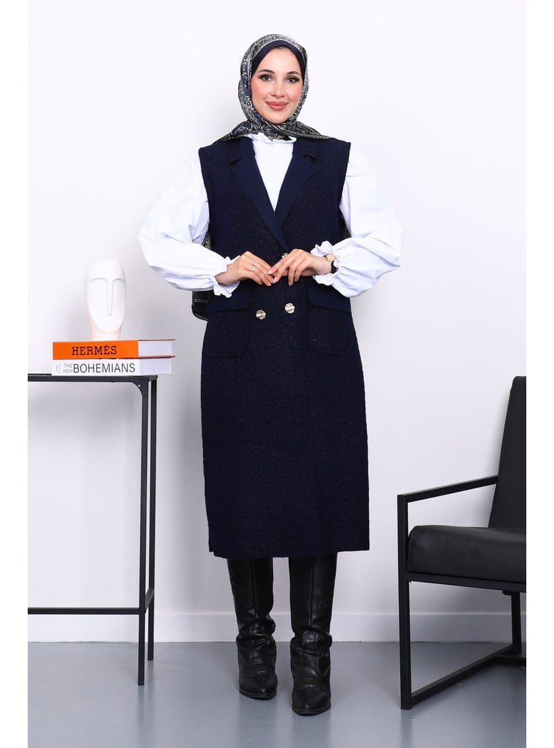 İmaj Butik Lacivert Düğmeli Uzun Buklet Yelek İmaj Butik Lacivert Düğmeli Uzun Buklet Yelek