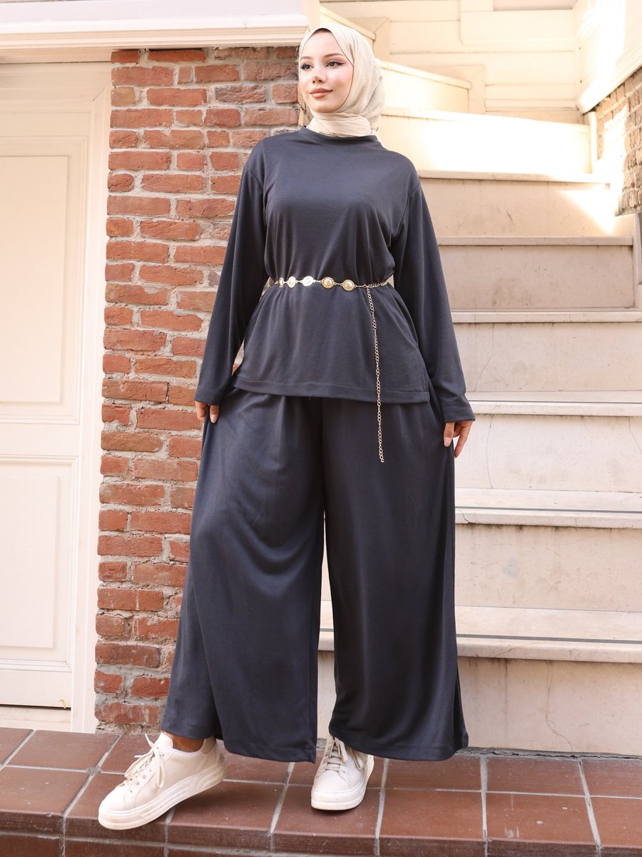 Vav Antrasit Yırtmaçlı Bluz Pantolontakım Vav Antrasit Yırtmaçlı Bluz Pantolontakım