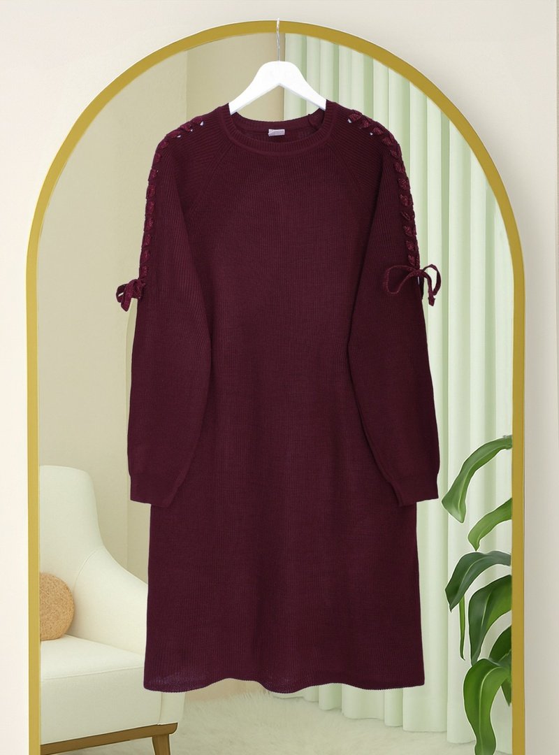 Podyumplus Bordo Omuzu Saç Örgülü Salaş Triko Tunik Podyumplus Bordo Omuzu Saç Örgülü Salaş Triko Tunik