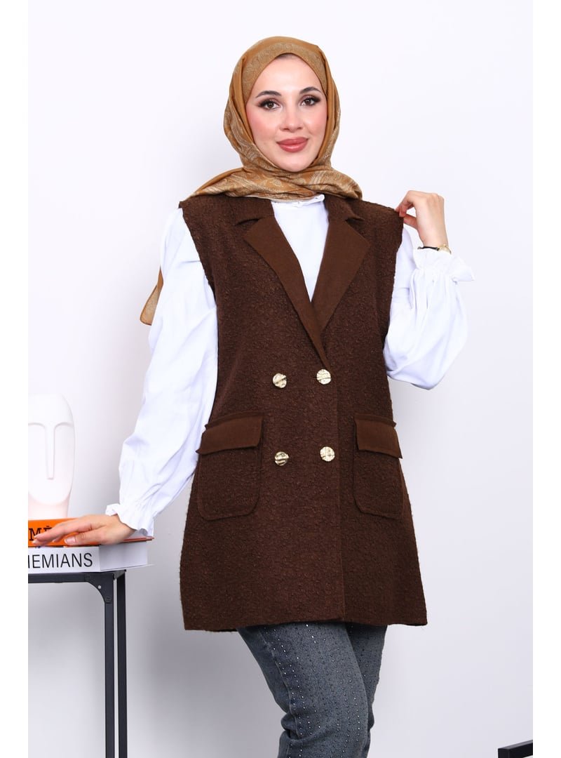 İmaj Butik Kahverengi Düğmeli Buklet Yelek İmaj Butik Kahverengi Düğmeli Buklet Yelek
