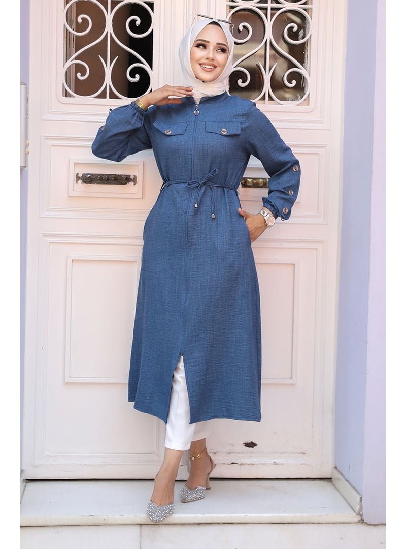 Neva Style Düğmeli Koyu Mavi Tunik 645km