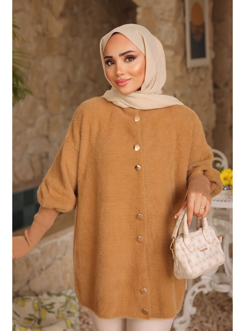 İmaj Butik Vizon Dik Yaka Angora Yumoş Hırka