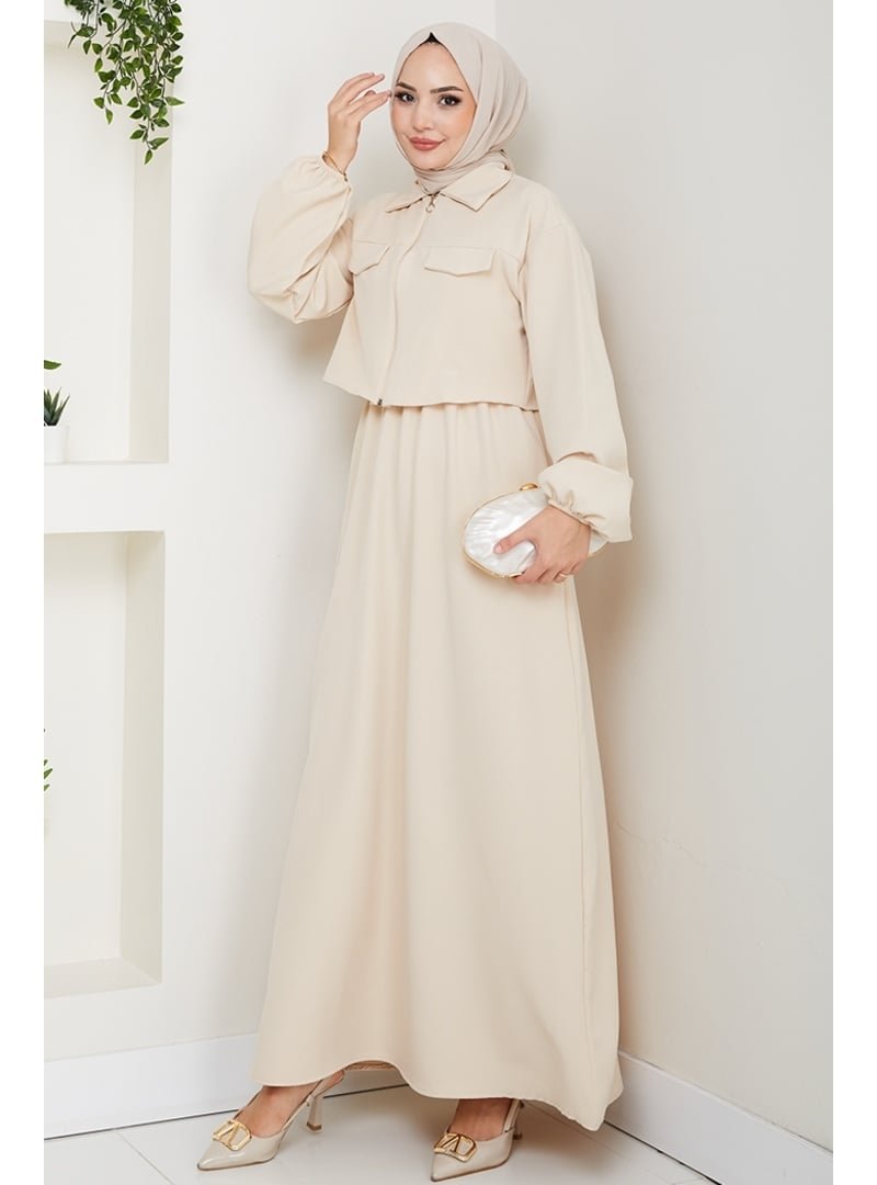 Bestenur Bej Ceket Elbise İkili Takım Bestenur Bej Ceket Elbise İkili Takım