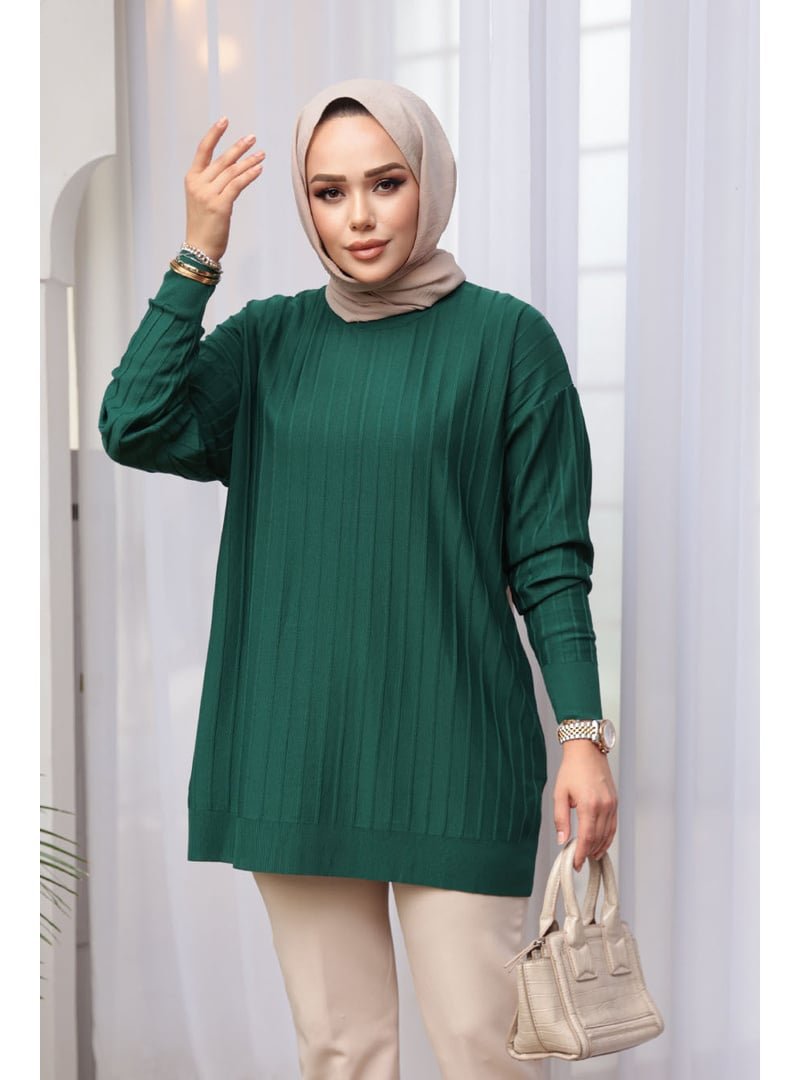 Neva Style Zümrüt Yeşili Triko Kazak Tunik 17210zy