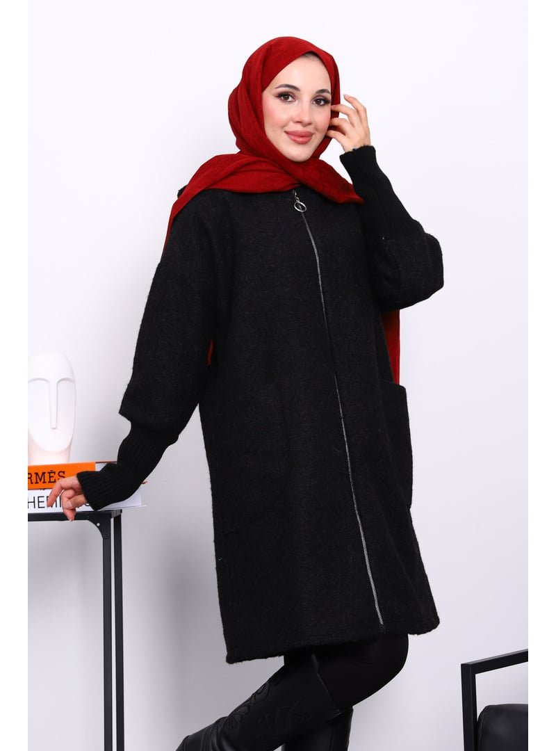 İmaj Butik Siyah Fermuarlı Yün Kaşe Kaban İmaj Butik Siyah Fermuarlı Yün Kaşe Kaban