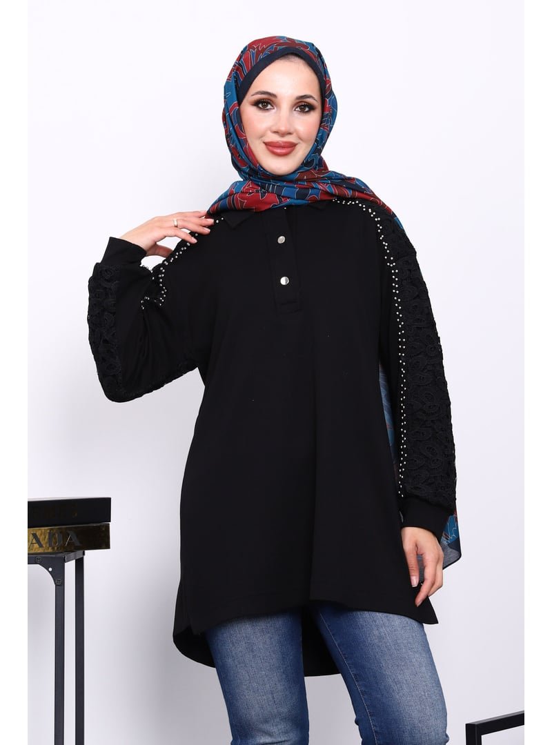 İmaj Butik Siyah Taş İşlemeli Düğmeli Tunik