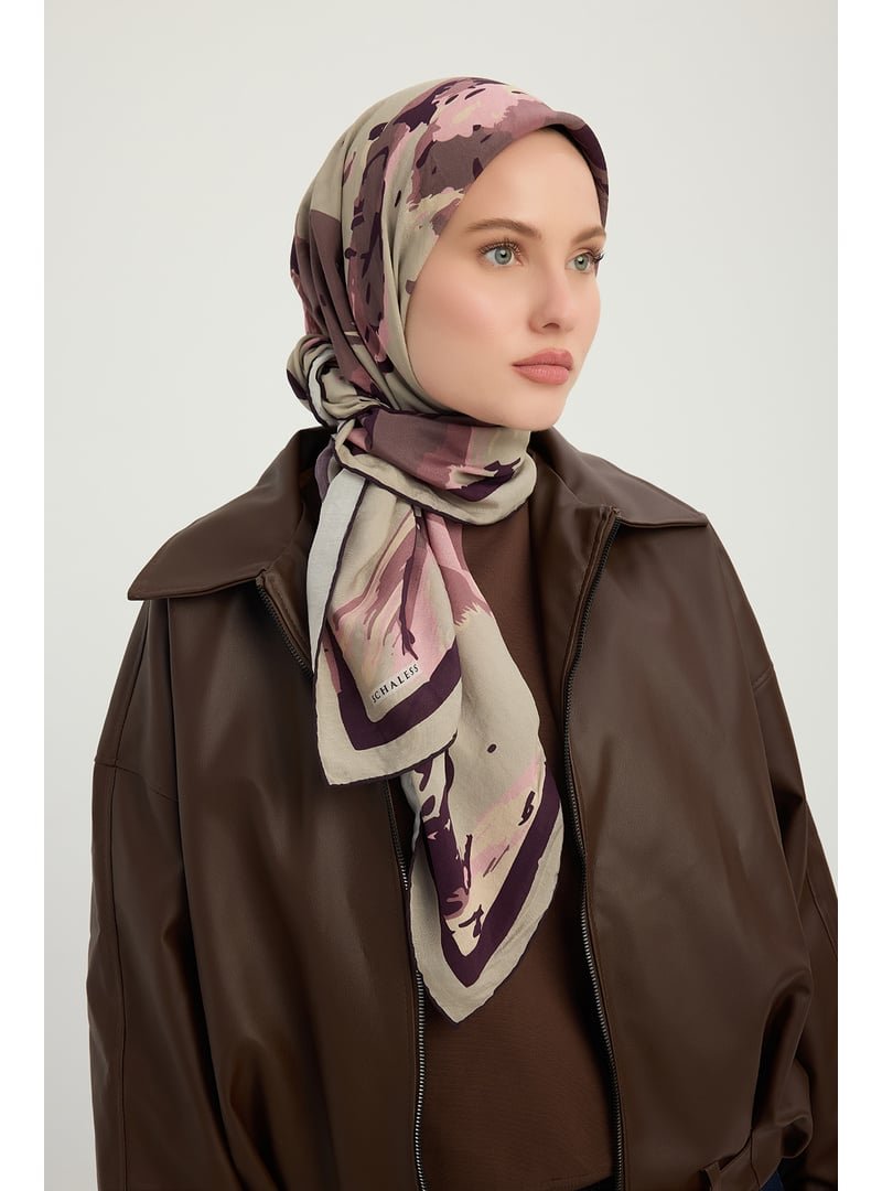 ŞALESS 90x90 Cm Özgür Fırçalar Vizon Vierra Desenli Viskon Eşarp