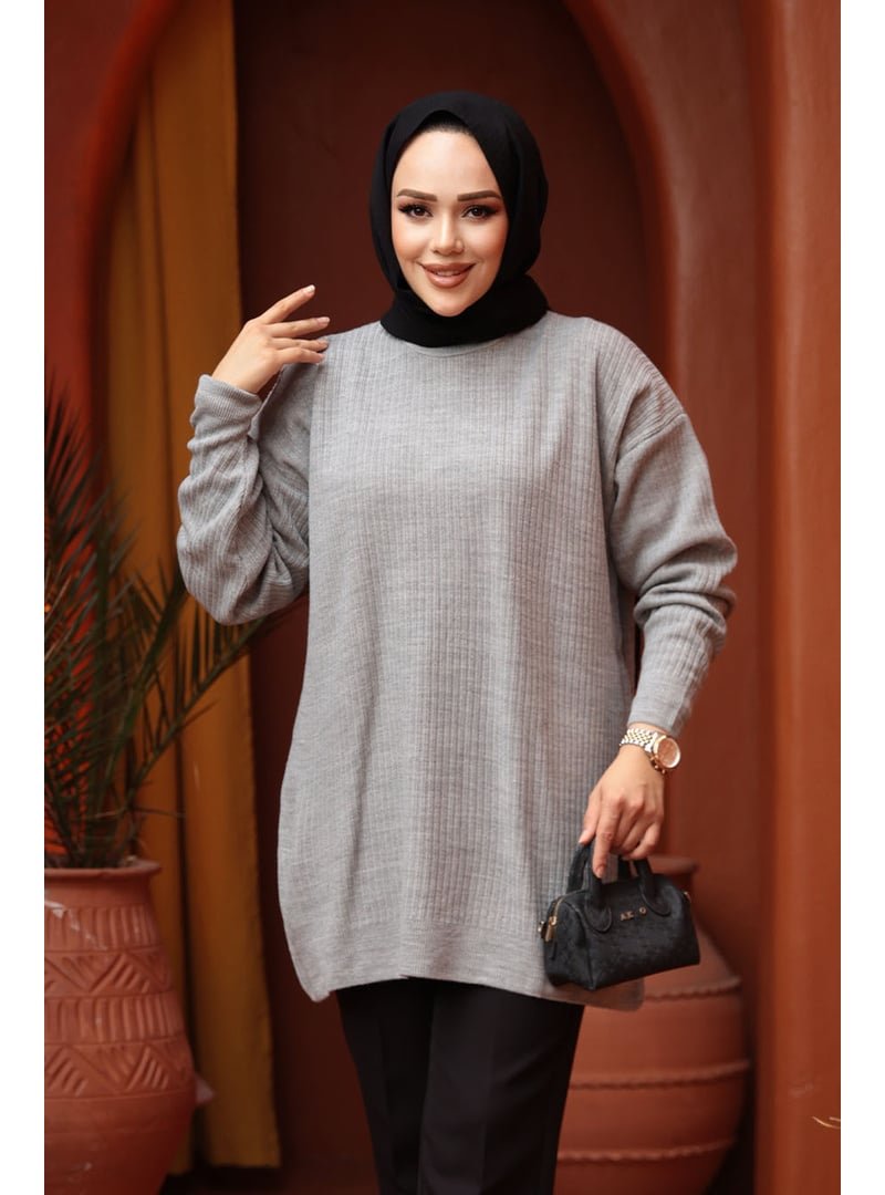 Neva Style Fitilli Gri Triko Kazak Tunik 29141gr Neva Style Fitilli Gri Triko Kazak Tunik 29141gr