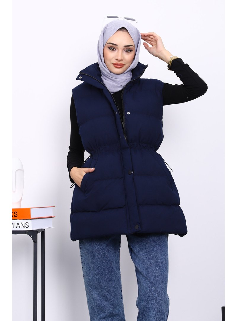 İmaj Butik Lacivert Bel Lastikli Cepli Şişme Yelek İmaj Butik Lacivert Bel Lastikli Cepli Şişme Yelek