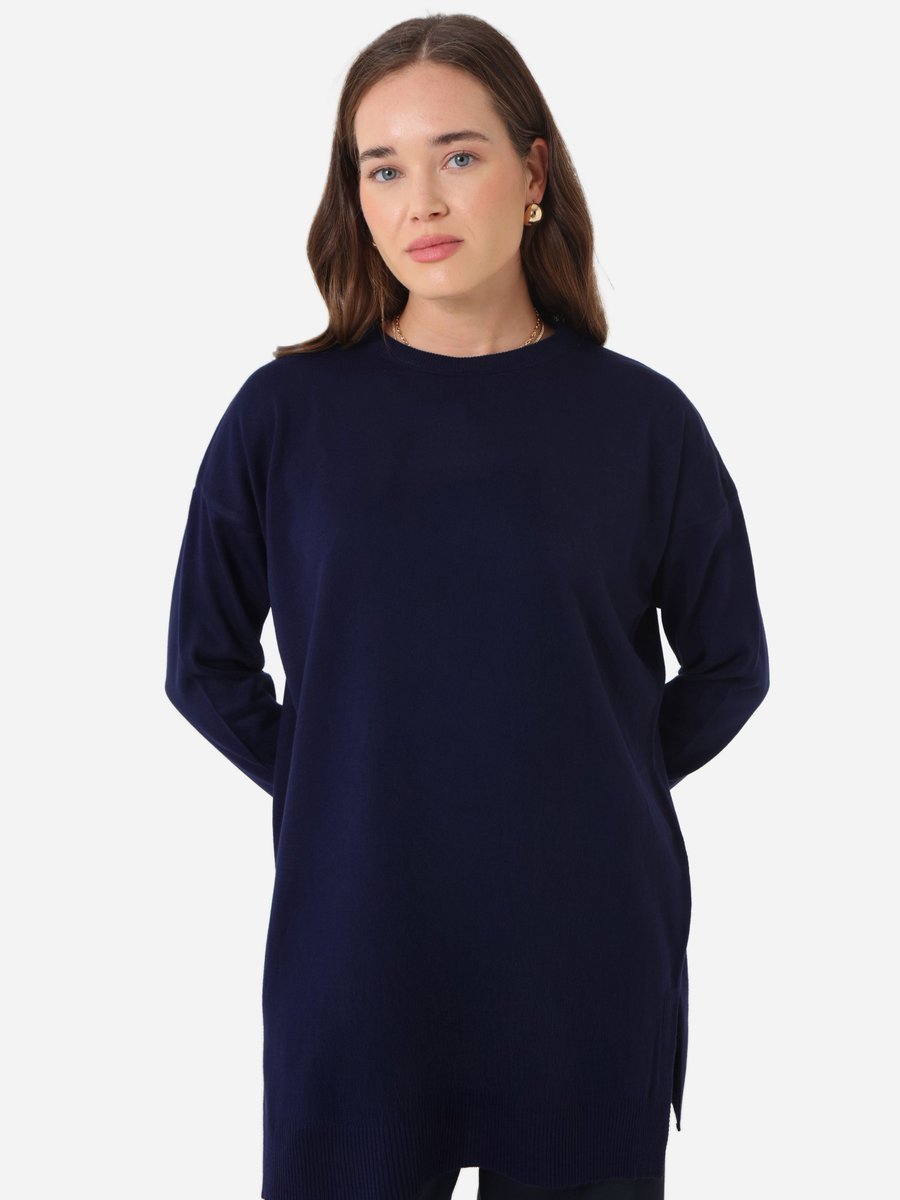 Refka Lacivert Bisiklet Yaka Triko Tunik