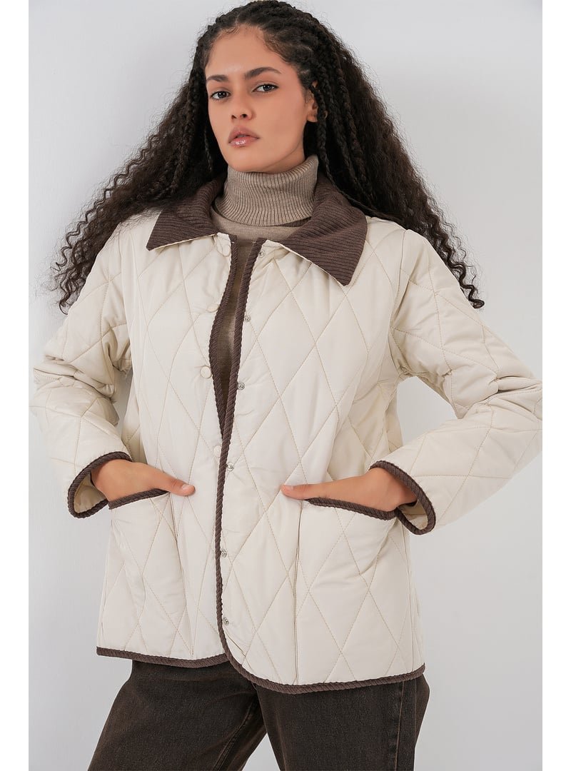 Bigdart Ekru Kahve Kapitone Oversize Mont Bigdart Ekru Kahve Kapitone Oversize Mont