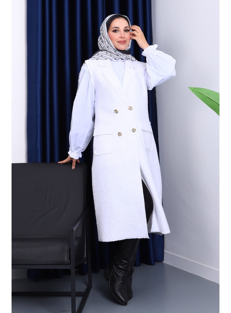 İmaj Butik Ekru Düğmeli Uzun Buklet Yelek İmaj Butik Ekru Düğmeli Uzun Buklet Yelek