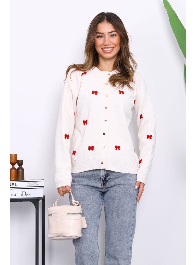 İmaj Butik Taş Fiyonk Nakışlı Triko Hırka