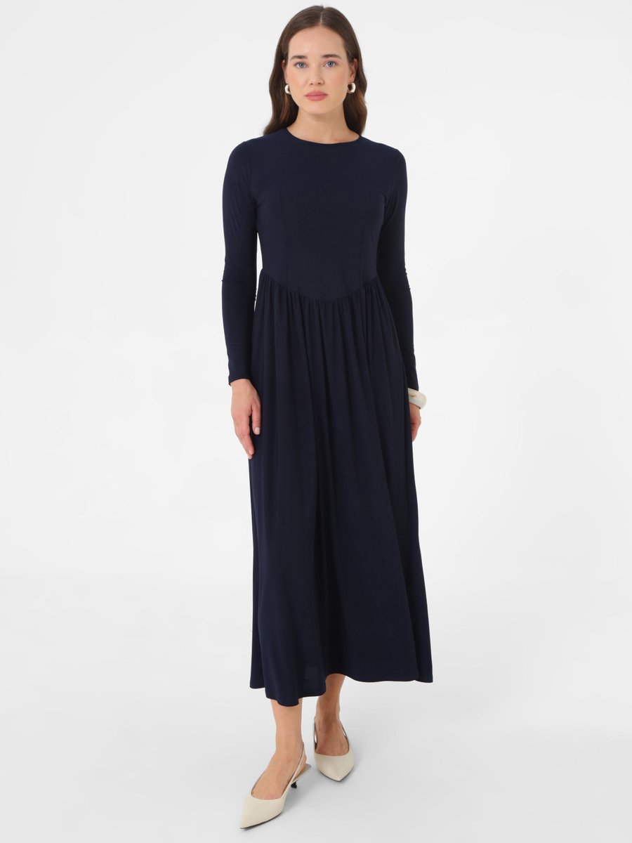 Refka Lacivert Sandy Kumaşlı Beli Korse Detaylı Elbise