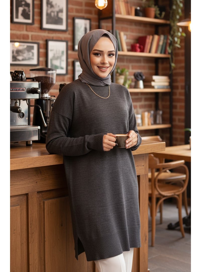 Neva Style Koyu Füme Triko Kazak Tunik 17203kfu