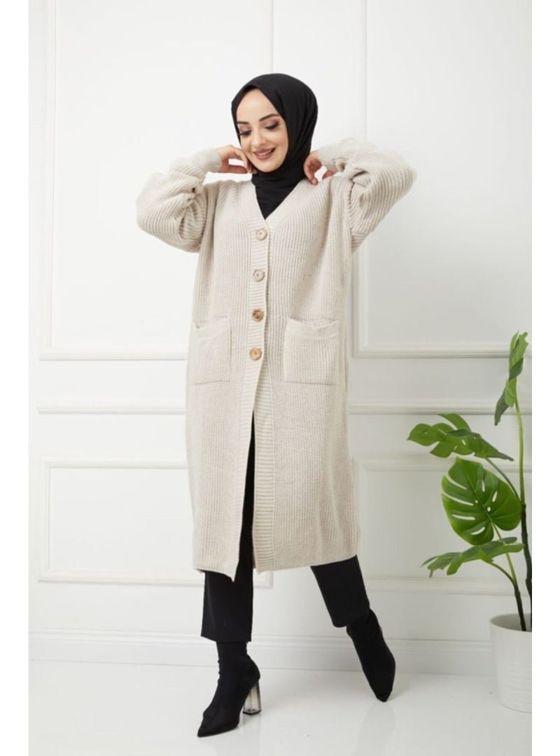 Pamuk Butik Düğmeli Cepli Siyah Triko Salaş Hırka