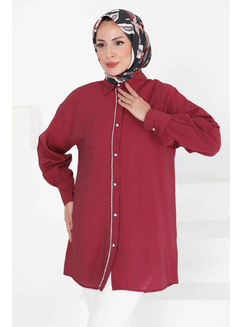 Tofisa Bordo Taş Detaylı Tunik Tofisa Bordo Taş Detaylı Tunik