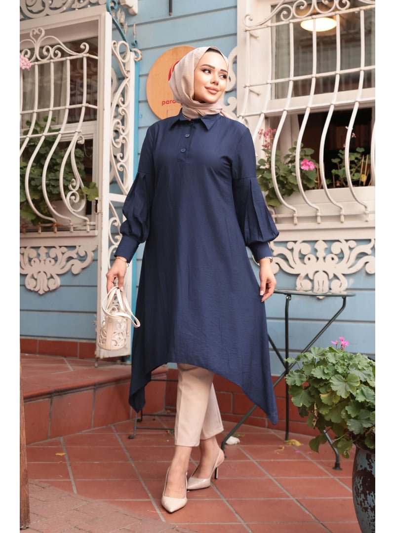 Neva Style Asimetrik Detaylı Lacivert Tunik 615l