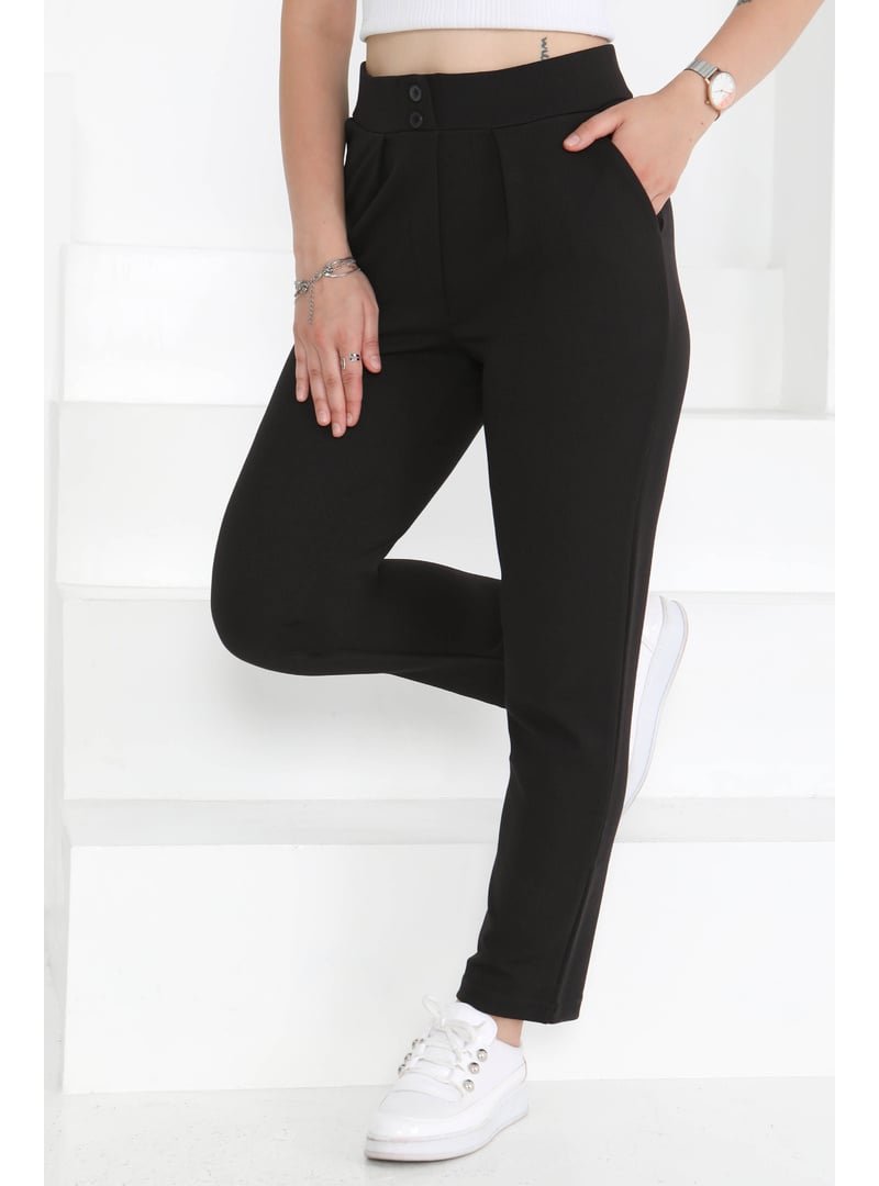 Tofisa Siyah Çift Düğmeli Spor Pantolon Tofisa Siyah Çift Düğmeli Spor Pantolon