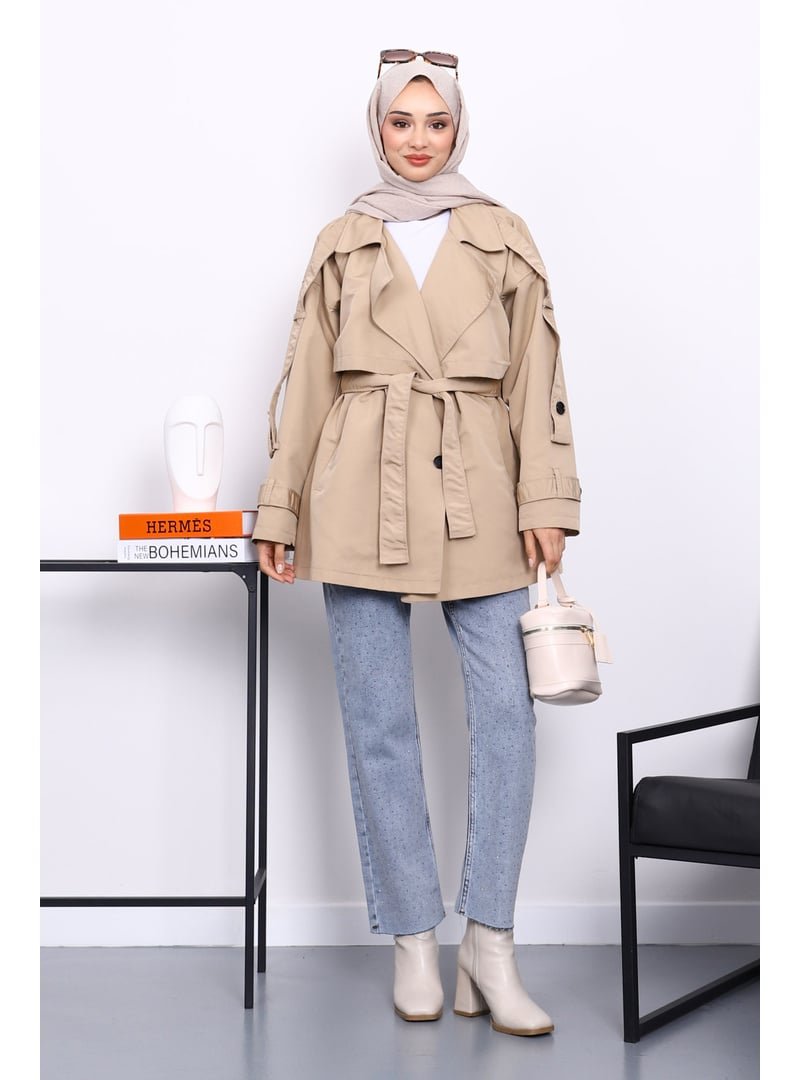 İmaj Butik Taş Kruvaze Yaka Astarlı Kısa Trençkot İmaj Butik Taş Kruvaze Yaka Astarlı Kısa Trençkot