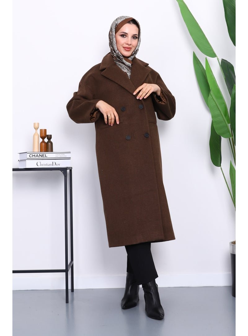 İmaj Butik Kahverengi Kruvaze Yaka Astarlı Kaşe Kaban İmaj Butik Kahverengi Kruvaze Yaka Astarlı Kaşe Kaban