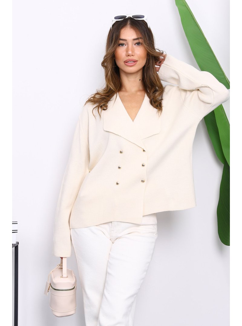 İmaj Butik Krem Kruvaze Yaka Düğmeli Triko Hırka