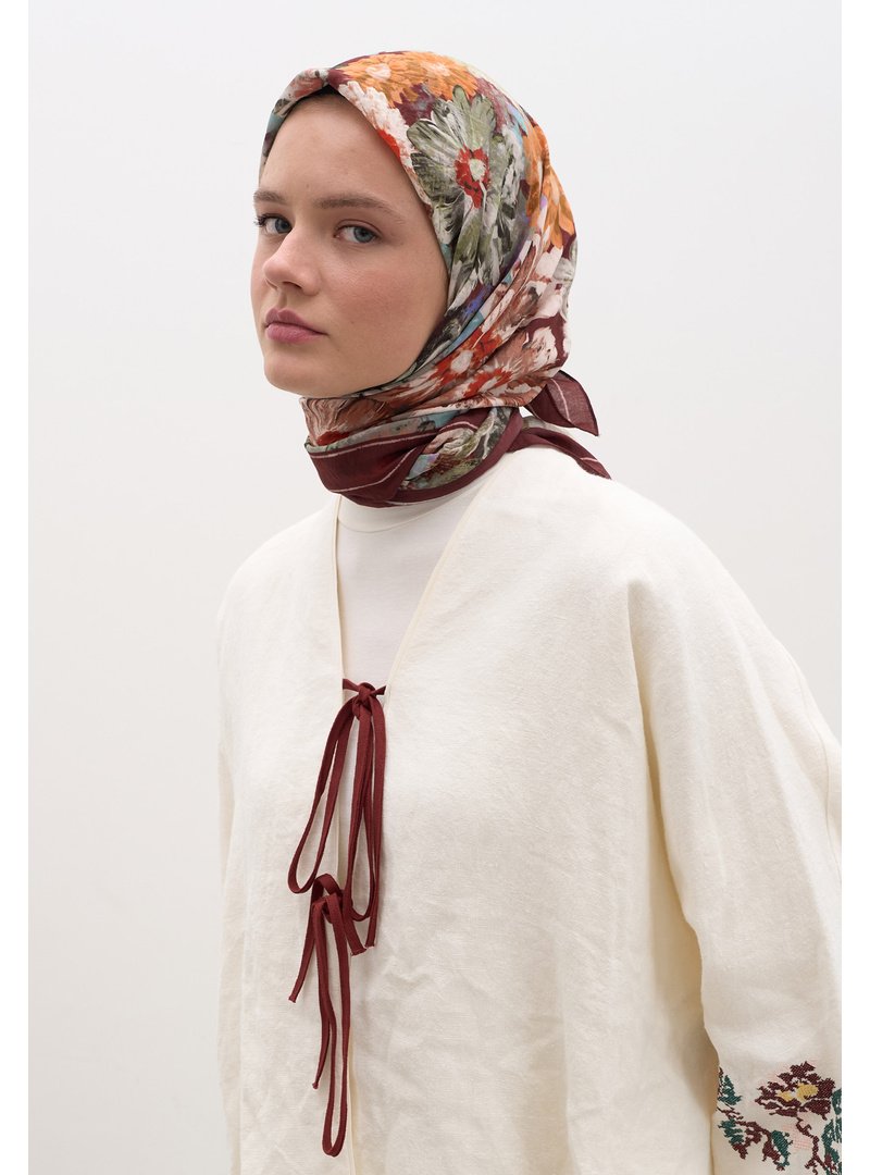 FRESHSCARFS Bordo Jasmıne Joy Desen Pamuklu Viskon Eşarp