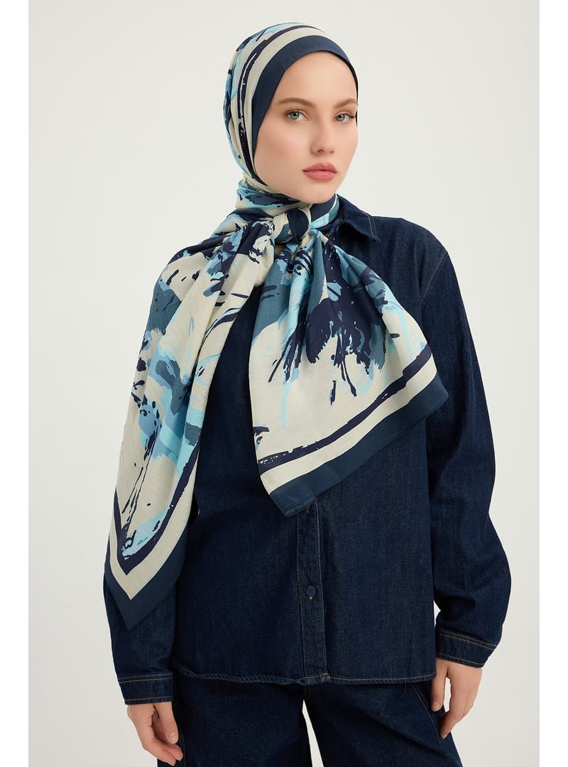 ŞALESS 70x190 Cm Özgür Fırçalar İndigo Vierra Desenli Viskon Şal