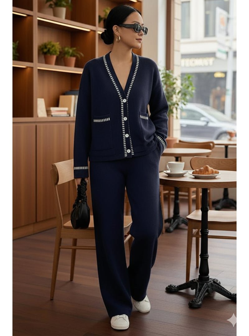 Benguen Lacivert Kesik Çizgili Ceket Takım