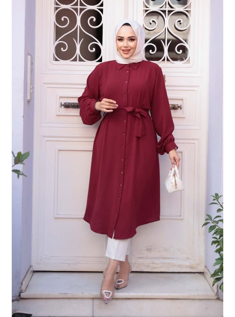 Neva Style Düğmeli Bordo Tunik 32172br