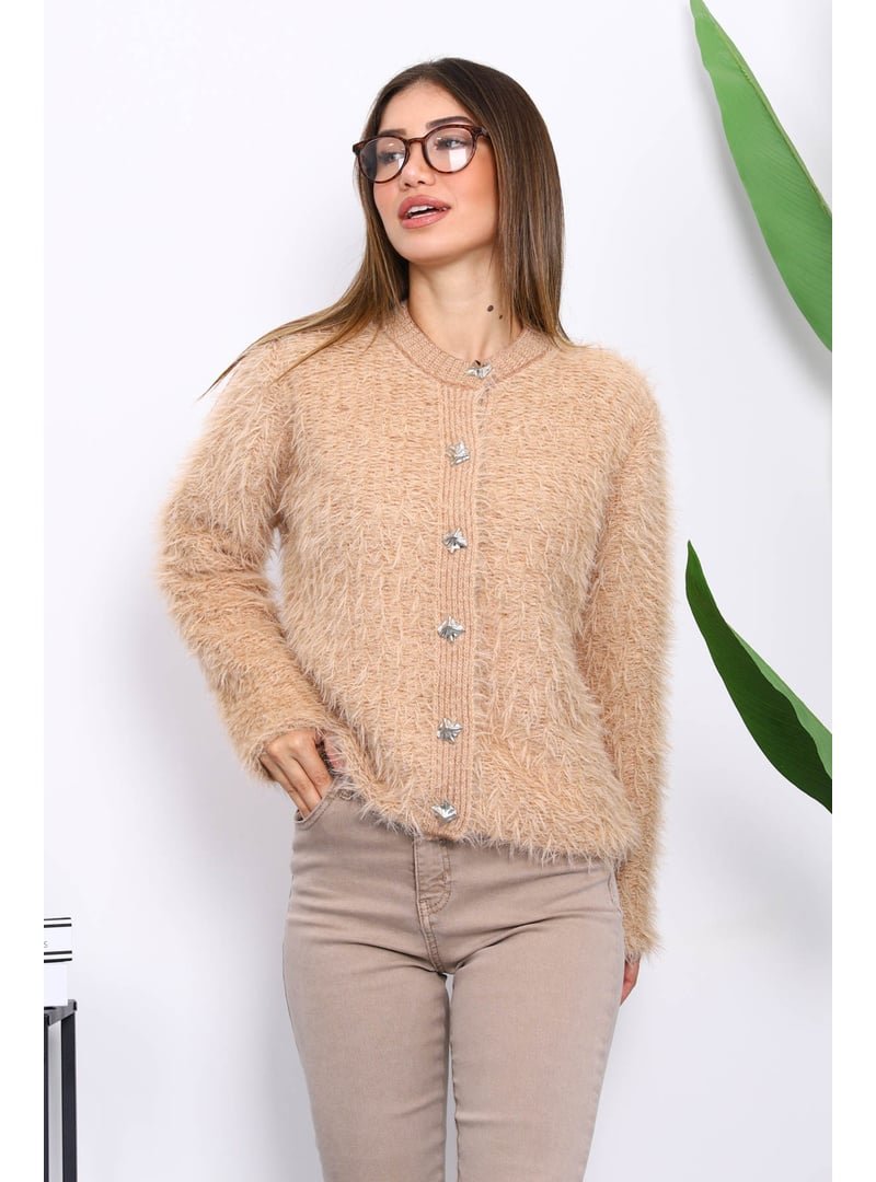 İmaj Butik Vizon Düğmeli Simli Angora Yumoş Triko Hırka