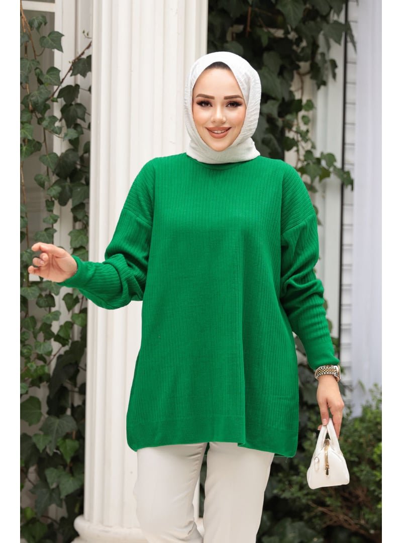 Neva Style Fitilli Yeşil Triko Kazak Tunik 29141y