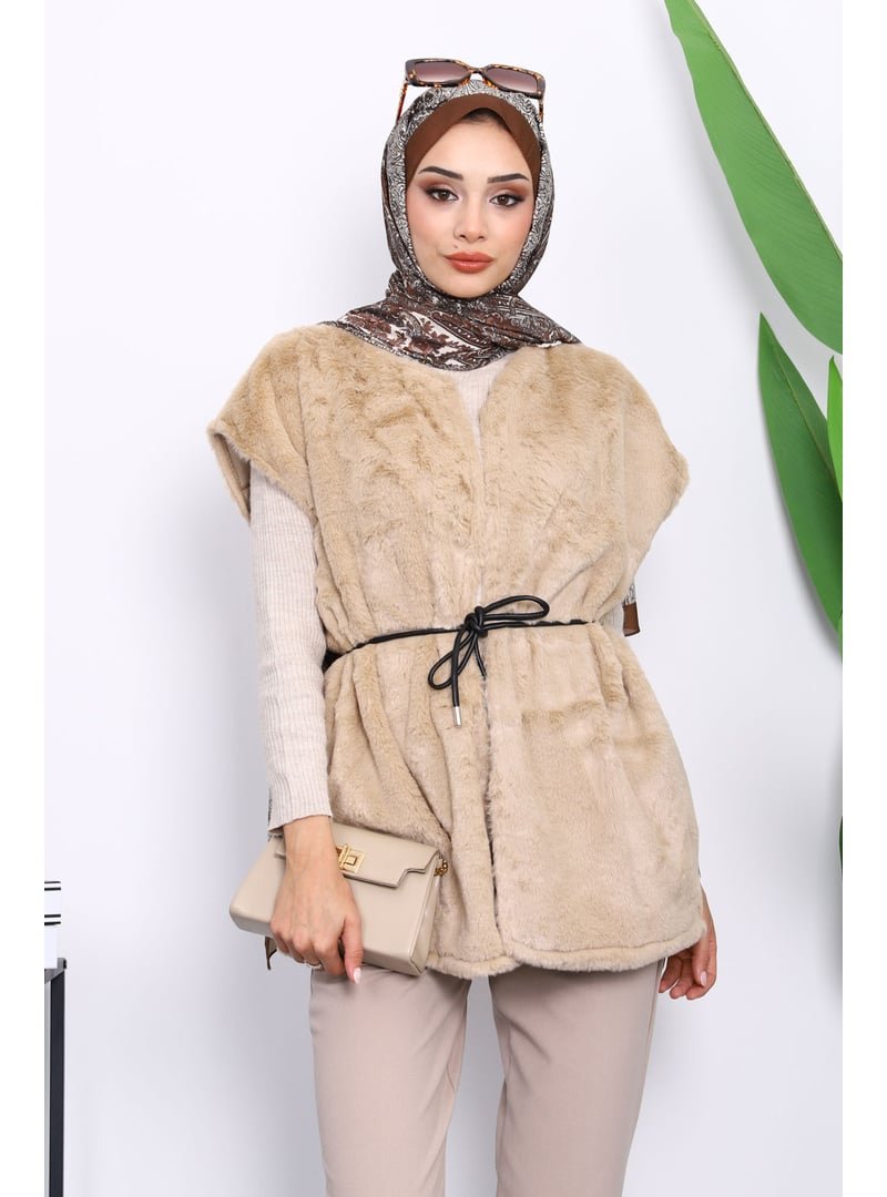 İmaj Butik Vizon Cepli Peluş Kürk Yelek