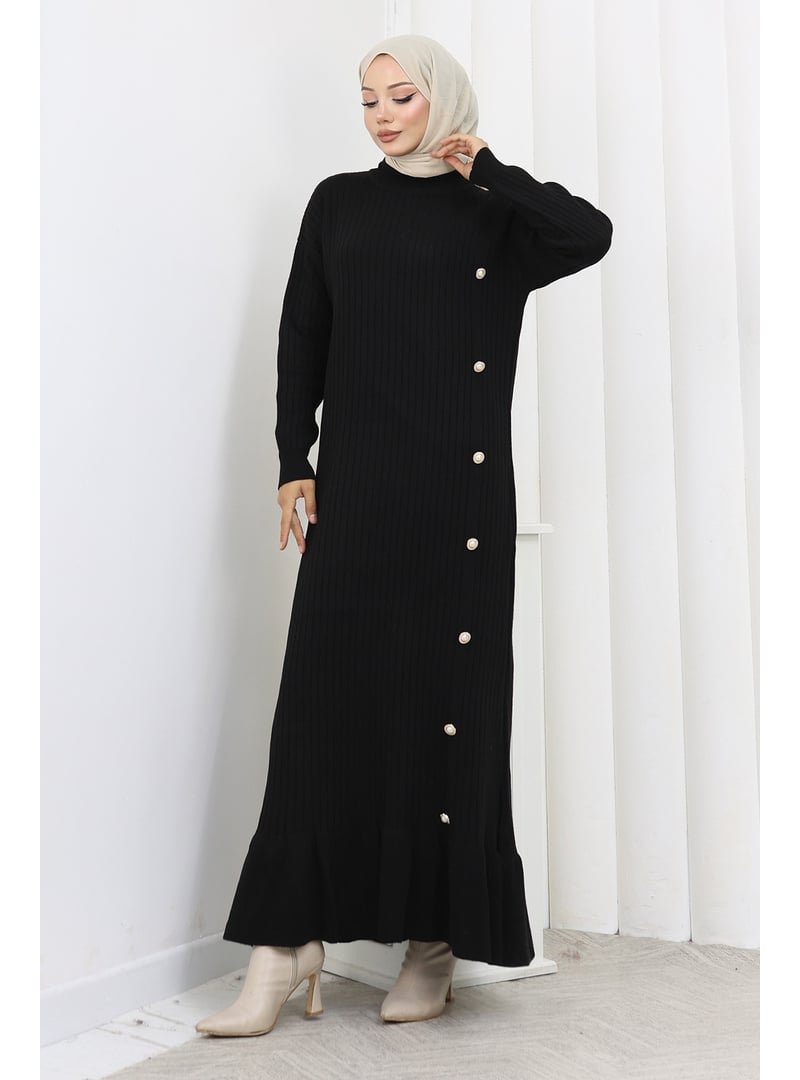 Benguen Siyah Yan Düğmeli Fırfırlı Elbise Benguen Siyah Yan Düğmeli Fırfırlı Elbise